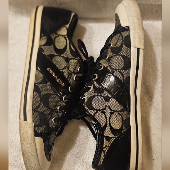 Coach Signature Monogram Grey & Black Sneakers Shoes Women's Size 9B - Picture 7 of 9
